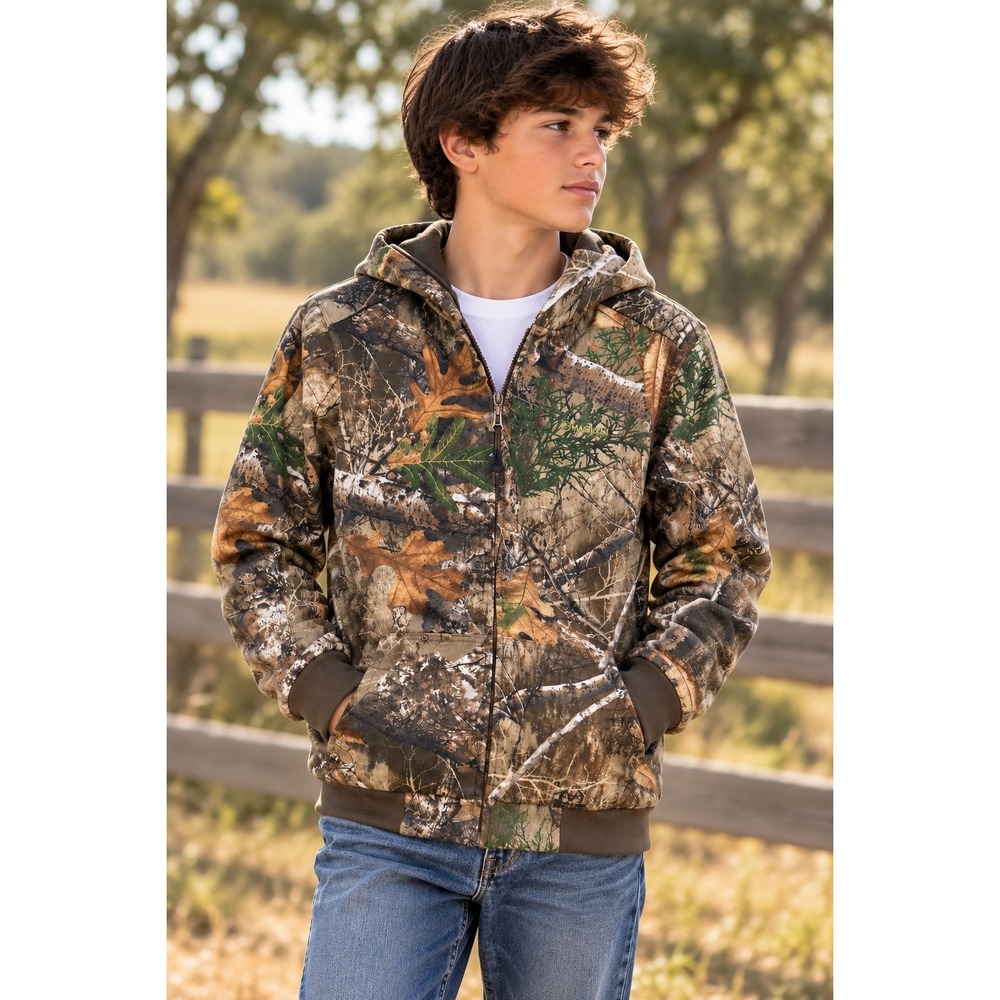Magellan Outdoors Hoodie Full Zip Realtree Edge Camo Brown Hunting Size Kids L